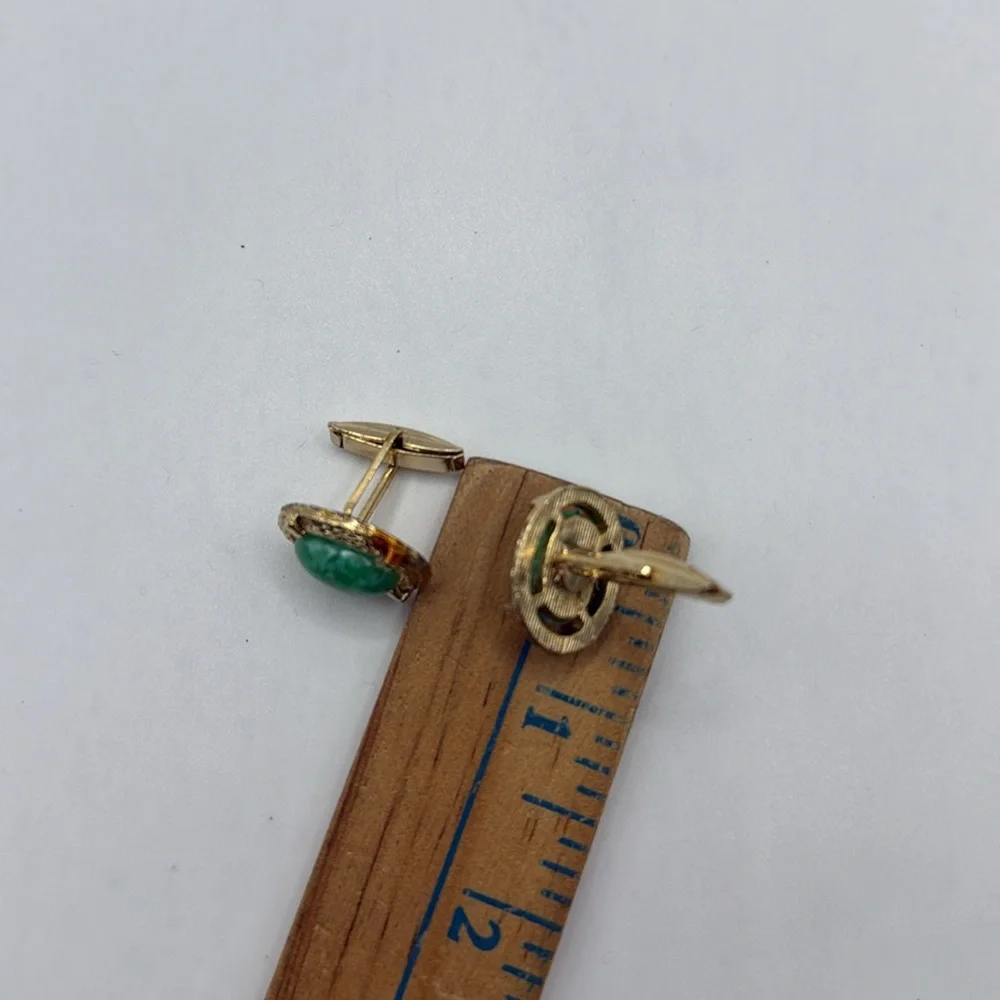 Green Stone Gold Tone Cufflinks Cuff Links Jewelry Accessory